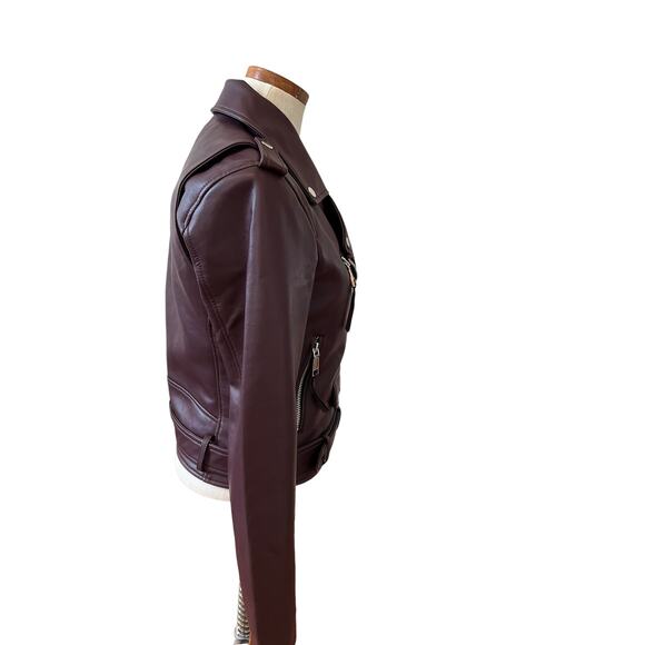 Rebecca Minkoff Moto jacket faux leather burgundy S - Picture 6 of 9